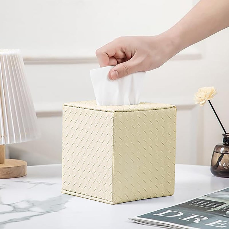 SUNYUROU Beige Tissue Box Cover,Tissue Box Cover Square,Beige Tissue Box Holders,Tissue Holder for Bathroom Accessories,Bathroom Tissue Holders - Image 1